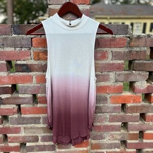 Ombre Muscle Tee White Gray Burgundy Asymmetrical